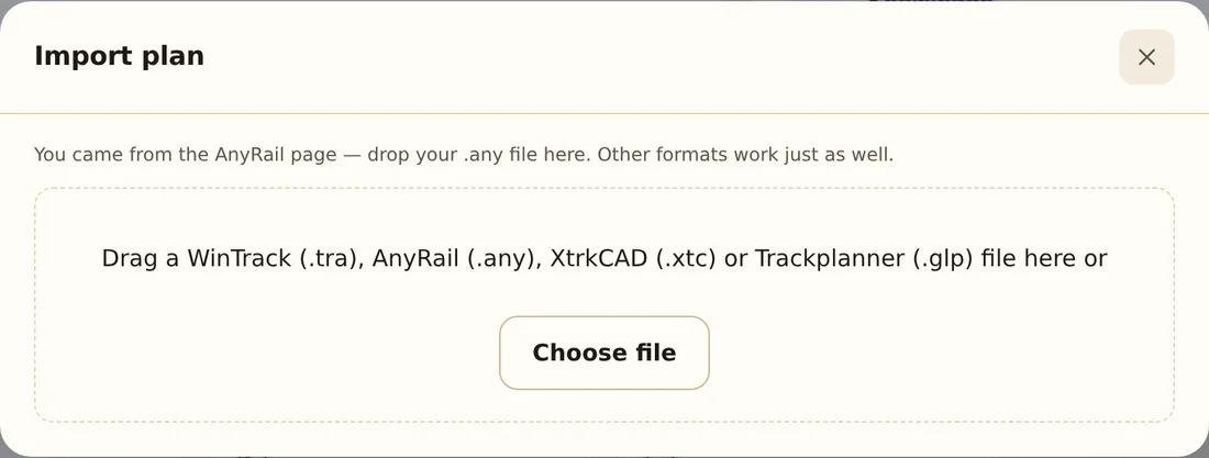 The import dialog with its drop area and the four file extensions