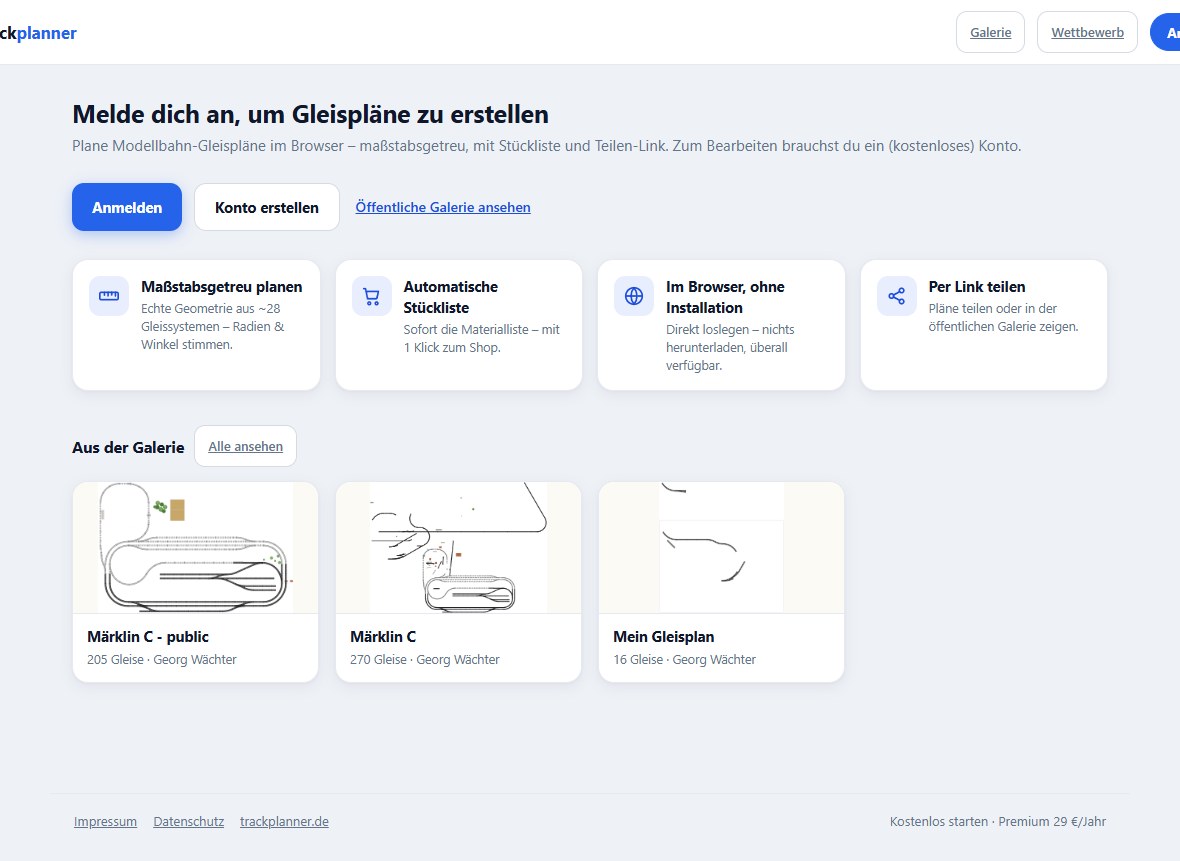 Screenshot der neuen Web-App Trackplanner (2026)