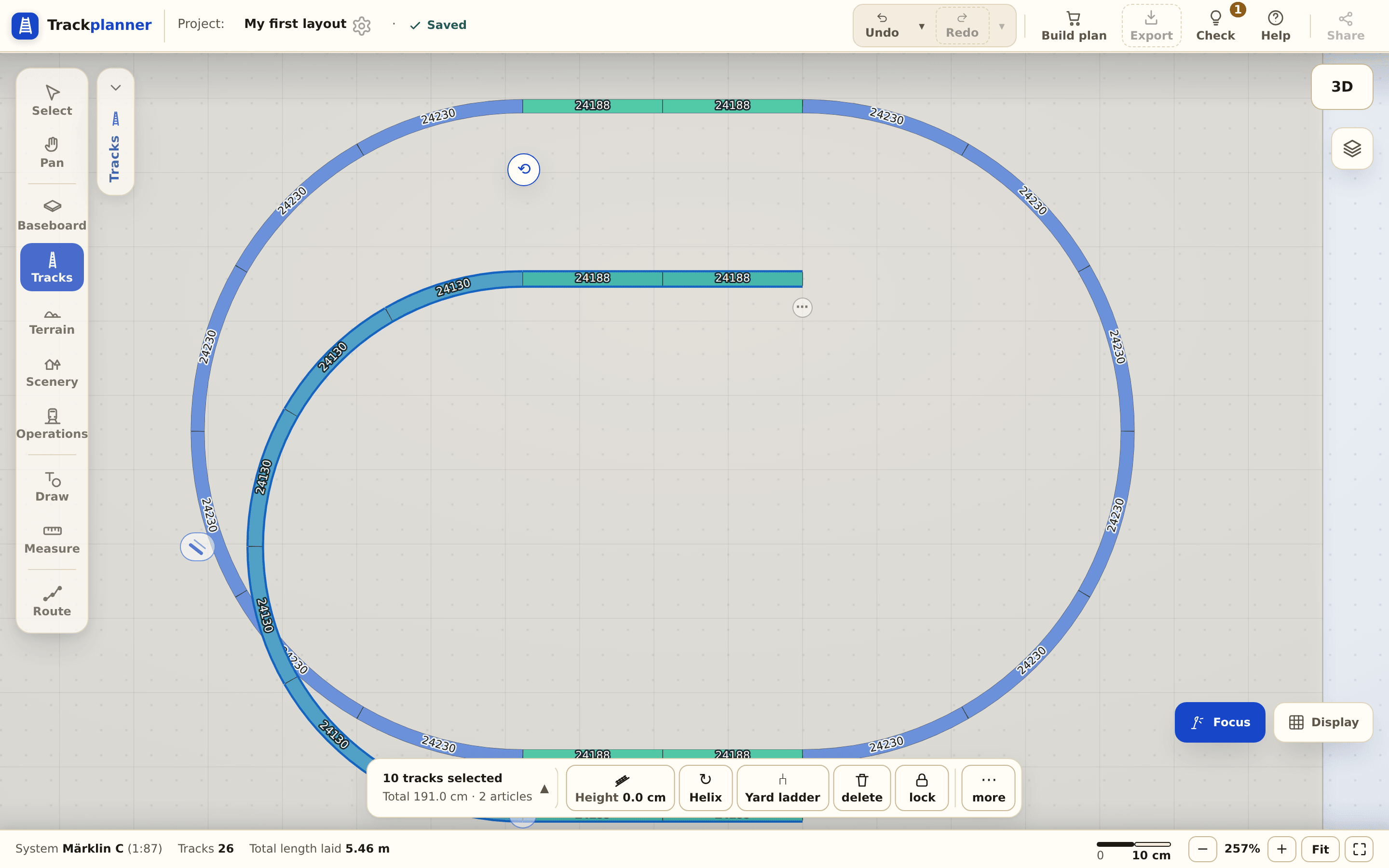 A second track at system spacing next to the main line