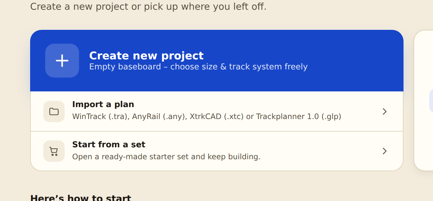 On the start page: "Import a plan" below "Create new project"