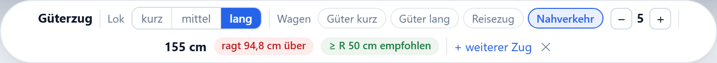 Die Mindestradius-Empfehlung aus dem Zugprofil