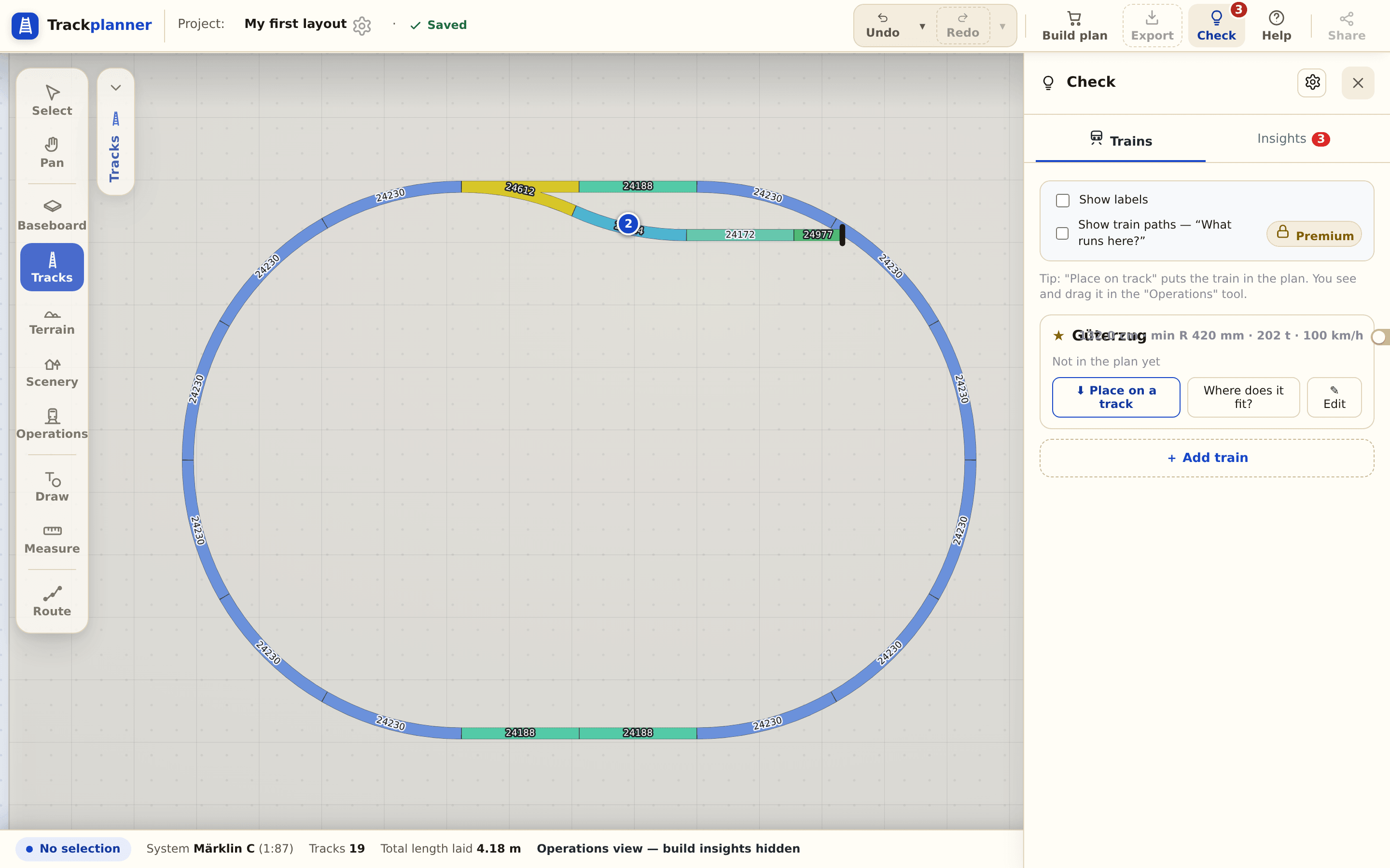 The train profile with a defined train